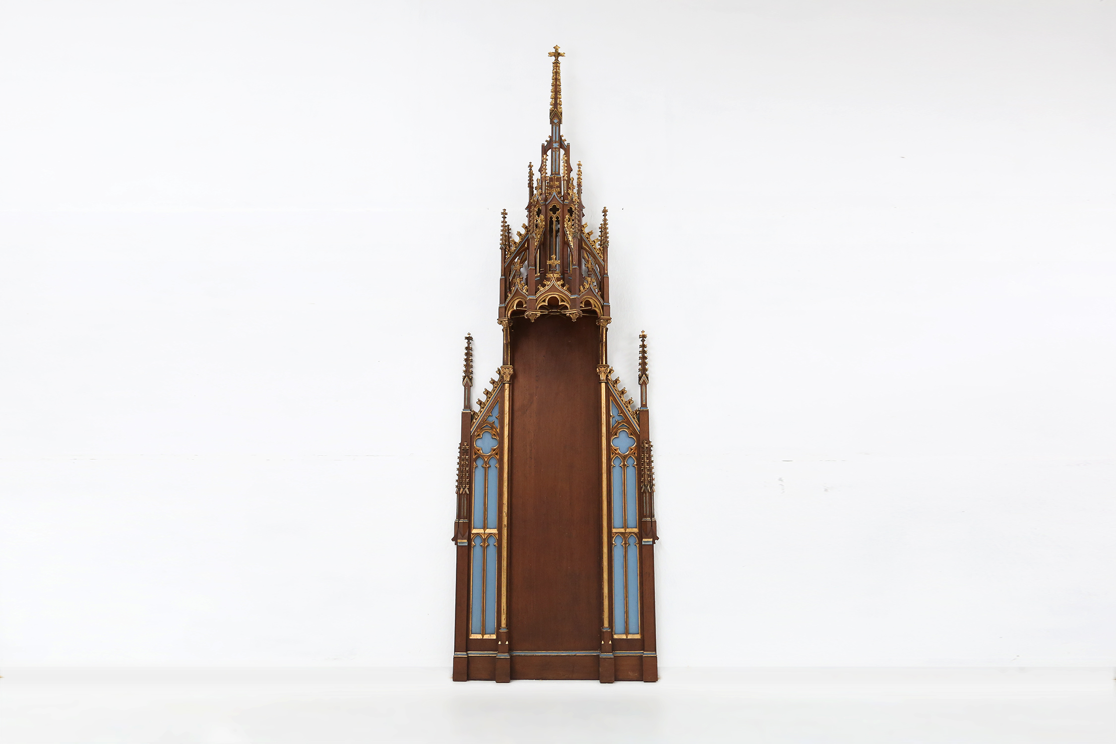 A French polychrome and gilt wooden neo-Gothic church steeple with niche for saint statue, ca. 1800thumbnail